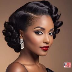 Vintage Hairstyles On Black Women, Wedding Updo For Black Women, 1940s Black Women Hairstyles, Vintage Hairstyles Black Women, Wedding Pinups Hairstyles Black Women, Black Woman Vintage Hairstyle, 1950s Black Hairstyles, Black Wedding Hairstyles For Bride, Bridal Up Do