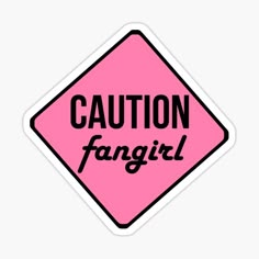 a pink caution sign with the word fang on it sticker in black lettering, against a white background