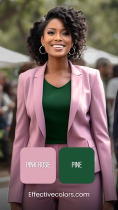 Pink & dark green color combo for well-balanced elegance. Monochromatic Outfit Women, Green Color Combo, Cute Professional Outfits, Pink Color Combination, Modest Dresses Fashion