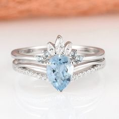 Vintage Aquamarine Ring, Aquamarine Ring Vintage, Popular Engagement Rings, Ring Birthstone, Aquamarine Ring, Wedding Ring Designs, Aquamarine Rings, Ring Promise, Anniversary Gift For Her