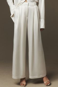 Timelessly tailored and subtly shiny, the Fagan Satin Full-Length Wide-Leg Pants by Acler feature a fitted waist that cascades outward into a flared hem. | Fagan Satin Full-Length Wide-Leg Pants by Acler in White, Women's, Size: 2, Polyester/Acetate at Anthropologie 50 Fashion, Leg Pants, Wide Leg Pants, Full Length, Anthropologie, Top Brands, Wide Leg, Size 2, Satin