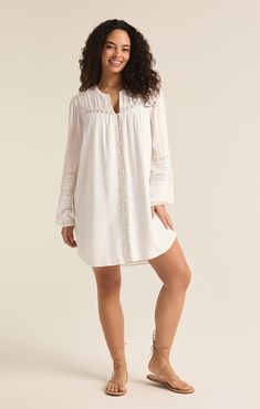 Add a touch of whimsy to your outfit with this fun peasant-style button front mini dress. Delicate details like lace insets and pintucking at the neckline and sleeves set this dress apart from the rest. Designed with an oversized fit for a relaxed, flowy appearance. Z SUPPLY Women's Jude Peasant Mini Dress, White, Extra Large Peasant Style, Lace Inset, Delicate Details, Long Sleeve Mini, Sweater Blouse, White Mini Dress, Scarf Hairstyles, Dress White, Clothes For Sale