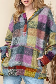 This Multi Color Block Long Sleeve Hoodie is the epitome of simplicity and elegance.65%Polyester+30%Viscose+5%Elastane Made In: China Patchwork Hoodie, Corduroy Top, Drop Shoulder Hoodie, Double Take, Shoulder Design, White Collar, Plaid Pattern, Fleece Hoodie, Shoulder Sleeve