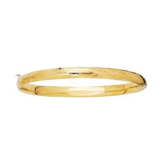 Your mini stylist will love to play dress up with this 14K gold diamond-cut bangle bracelet. Hollow 14K gold This 4.1mm-wide bangle glistens with an intricate diamond-cut pattern 5.5 inches in circumference; hinged box clasp Classic 14k Gold Bangle With Diamond Cut, Anniversary Gold Bangle Bracelet With Diamond Cut, Classic Yellow Gold Diamond Cut Bangle, 14k Gold Diamond Cut Bangle, Yellow Gold Diamond Cut Bangle Bracelet, Yellow Gold Diamond Cut Bangle, Play Dress Up, Vintage Fans, Box Clasp