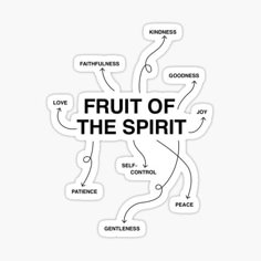 the fruit of the spirit sticker on a white background with words written below it