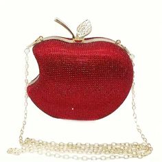 Trendy Rhinestone Decor Shoulder Bag In The Shape Of A Red Apple. Perfect Christmas Party Dinner Purse. #Redapple #Purse #Handbag #Dinnerpurse #Clutchbag Apple Purse, Christmas Purse, Faux Fur Handbag, Oxblood Leather, Party Handbags, Red Clutch, Rhinestone Clutch, Suede Clutch, Mini Apple