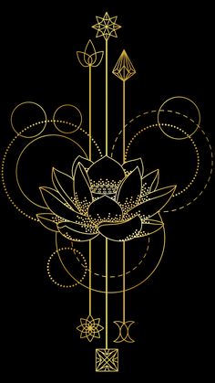 an art nouveau style design with gold and black accents on a black background, the image is