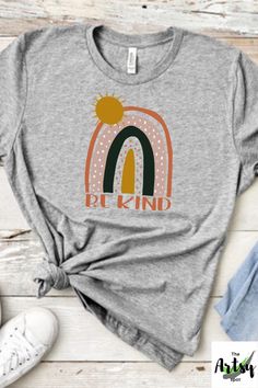 Be Kind rainbow teacher tees with a design, Rainbow Be Kind shirt – The Artsy Spot  #kindnessshirt #bekindshirt #kindnessapparel #teachershirt #backtoschoolshirt #momshirt #beekind #beekindshirt #bumblebee #bumblebeeshirt #bekindrainbowshirt #rainbowshirt #nuetralrainbowshirt #trendyrainbowshirt Neutral Watercolor, Rainbow Quote, Neutral Rainbow, Mommy Shirts, Love And Pride, Rainbow Shirt, Be Awesome, Kindness Shirts, Teacher Tees