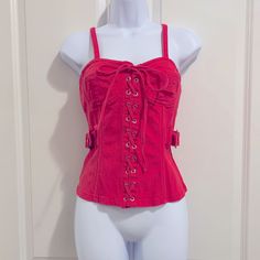 Cute Pink Lace-Up Front Corset Tank Top. Never Worn, Only Tried On Once. By The Brand “Virgin Only”. It Zips Up In The Back For Easy On/Off. Super Cute. Made Of A Thicker Denim-Like Material. It’s Says Size Large But Fits Like A Small/Medium Sadly. Pictures Make It Look Red But It Is A Hot Pink Color Hot Pink Long Sleeve Shirt, Hot Pink Clothes, Hot Pink Tube Top, Hot Pink Outfit, Corset Tank Top, Pink Tube Top, Pink Halter Top, Summer Lifestyle, Hot Pink Tops