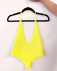 PDF PATTERN: Crochet Cali Body Suit Available as an Instant Download! A sexy reversible body suit that is the perfect pattern for intermediate crocheters! The pattern is written in US crochet terminology. The printable PDF includes details of materials, abbreviations, gauge/sizing when applicable, and detailed instructions for crochet and assembly. PDF is in English only. Fitted Crochet Patterns For Beach, Neon Bodysuit, Yellow Bodysuit, Singing Hallelujah, Shoe Size Conversion, Pattern Crochet, Body Suit, Neon Yellow, Crochet Flowers