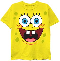 a yellow t - shirt with an image of spongebob's face on it