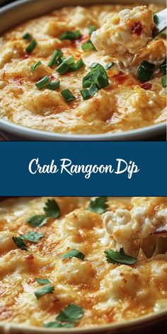 crab rangoon dip in a white bowl with green garnish