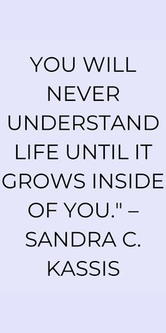 YOU WILL NEVER UNDERSTAND LIFE UNTIL IT GROWS INSIDE OF YOU." – SANDRA C. KASSIS Never Understand