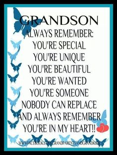 a blue frame with butterflies and the words grandson always remembers, you're special