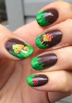 Pretty Nails Almond Pretty Nails Almond, Mushroom Nails Art, Cottage Core Nails, Mushrooms Nails, Pink Flower Nail Art, Mushroom Nails, Pink Flower Nails, Nails 2015