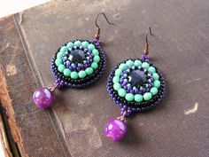 Felted Earrings, Turquoise Dangle Earrings, Quilling Jewelry, Turquoise Earrings Dangle, Blue Goldstone