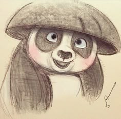 a drawing of a panda bear with a hat on it's head and eyes