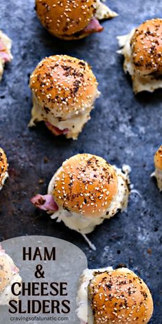 Overhead image of ham and cheese sliders on a dark counter. Sandwich Sliders, Ham Leftovers, Easy Make Ahead Appetizers, Ham Sliders, Ham And Cheese Sliders, Cheese Sliders, Ham Sandwiches, Best Party Food, Football Party Food