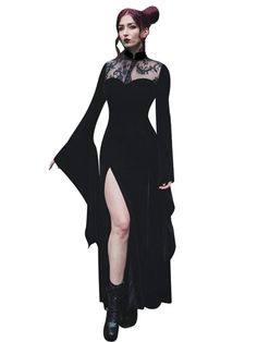 Vampire Dress, Party Long Dress, Long Dress Black, Street Aesthetic, Punk Dress, Street Dress, Velvet Maxi, Goth Dress, Lace Cutout