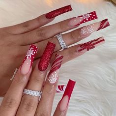 Winter Gel Nails, Christmas Nail Designs Acrylic, Unghie Nail Art, Red Christmas Nails, Red Acrylic Nails, Winter Nails Acrylic, Christmas Gel Nails, Acrylic Nails Coffin Pink, Christmas Nails Acrylic