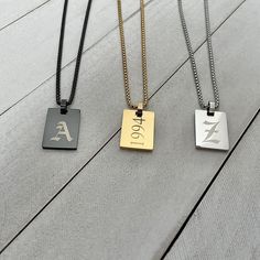 This minimalist kids personalized pendant necklace is a perfect everyday wear and also a perfect gift for occasions like birthday, graduations, Christmas's and other holidays. The necklace is waterproof, non tarnish, hypoallergenic, and non-rust because it is made from 316L stainless steel Pendant: Length: 21.9mm Width: 14.9mm Thickness: 1.9mm Features:- Chain Type: Box Chain  Material: 316L Stainless Steel Color: Gold, Silver, Black Personalized Engravable Gift Box (OPTIONAL) For Ordering follow this steps Please select length, color and engraving side. In personalized box,  Type your font style for front side or backside for your initials or symbol. If you select with gift box, send your message via Esty or enter in personalized box For Shipping Please make sure your shipping address is Personalized Silver Necklace For Graduation, Personalized Silver Necklace For Graduation Gift, Personalized Black Necklace For Birthday, Personalized Black Necklace For Birthday Gift, Adjustable Nameplate Charm Necklace As A Gift, Adjustable Nameplate Charm Necklaces As Gifts, Adjustable Nameplate Charm Necklace For Gift, Adjustable Custom Name Charm Necklaces As Gift, Adjustable Custom Name Charm Necklace For Gift