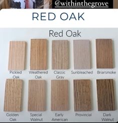 red oak color chart with different shades