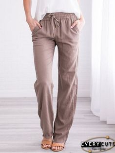 Women's Trousers Casual Brown Mid-rise Wide Leg Pants, Casual Mid-rise Brown Wide Leg Pants, Casual Beige Mid-rise Wide Leg Pants, Casual Brown Pants For Day Out, Linen Style, Casual Trousers, Women's Trousers, Trousers Women, Cotton Linen