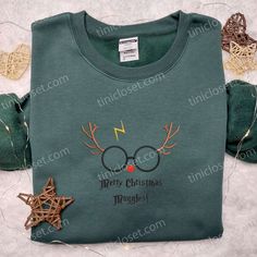 Get ready to celebrate the most magical time of the year with our Merry Christmas Muggle Harry Potter Reindeer Embroidered Christmas Gifts For Family, Best Family Gifts, Reindeer Shirt, Minnie Mouse Christmas, Embroidered Shirts, Size Chart For Kids, Family Christmas Gifts, Adulting Shirts, Embroidered Hoodie