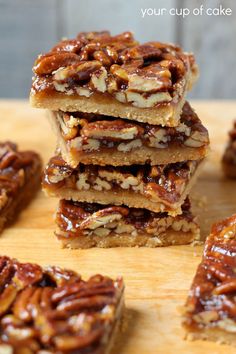 pecan bars stacked on top of each other