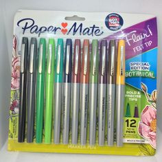 paper mate felt tip marker pens in assorted colors and sizes, set of 12