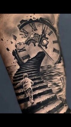 a man with a clock tattoo on his arm