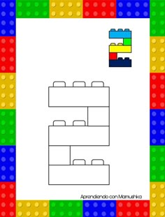 a coloring page with lego blocks and a building block in the middle, which is made up