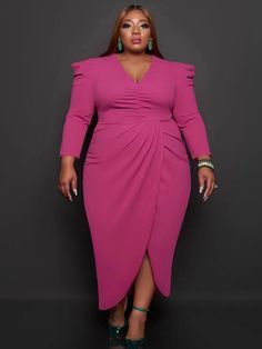 Princess Plus Size, Front Split Dress, Solid Maxi Dress, Look Rose, Asymmetrical Midi Dress, Casual Wear Dress, Fashion Closet, Split Maxi Dress, Bodycon Maxi Dresses