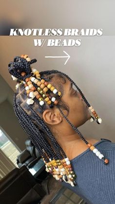 Plaits With Beads Black Women, Shoulder Length Knotless With Beads, Short Braids With Wooden Beads, Knotless Box Braids Small Shoulder Length, Small Knotless Box Braids With Beads, Bohemian Knotless Braids With Beads, Small Box Braids With Beads, Short Individual Braids, Medium Length Braids With Beads