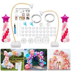 balloon arch decoration kit with balloons and decorations for an outdoor birthday party or baby shower