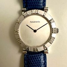 Tiffany&Co Authentic Atlas Watch. S/Silver Round Watch. Excellent Condition. 39mm Round Watch, Tiffany & Co., Blue And Silver, Accessories Watches, Limited Time, Color Blue, Women Accessories, Silver, Blue