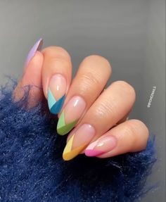 Multicolored Nails, French Tip Nail Designs, Colorful Nails, Manicure Ideas, Nail Arts