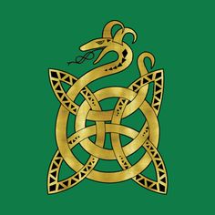 an image of a golden snake on a green background with the words, celtic symbols