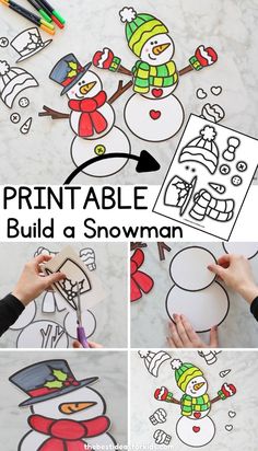 Free Printable Build a Snowman - just print a color! A fun Christmas craft for all ages. Kids will especially love making their own paper snowmen! Build A Snowman Craft For Kids, Diy Snowman Crafts For Kids, How To Build A Snowman, Build A Snowman Printable, Paper Snowmen, Snowman Preschool, Build Your Own Snowman, Snowman Crafts For Kids, Free Printable Snowman