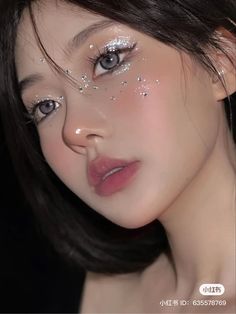 Gem Stones Makeup, Concert Makeup Ideas, Angelcore Makeup, Rhinestone Eye Makeup, Layout Makeup, Makeup Layout, Concert Makeup, Asian Makeup Looks, Rhinestone Makeup