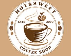 the logo for hot and sweet coffee shop, which is located in front of a brown background