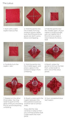 instructions for how to make an origami flower with red tissue paper and scissors