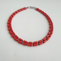 < Red Beaded Necklace with blue glass beads > > Necklace length: the first string - 36 cm (14,1 in) Red Coral Beaded Necklaces With Spacer Beads, Adjustable Single Strand Beaded Necklace In Red Coral, Red Beaded Necklace With Oval Large Beads, Red Oval Beaded Single Strand Necklace, Handmade Red Beaded Necklaces With Oval Beads, Red Coral Beaded Necklace With Spacer Beads, Red Glass Jewelry, Red Beaded Necklace, Necklace Sale