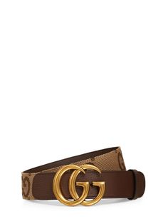 Width: 4cm. Adjustable buckle closure. Gold-colored metal logo buckle. All over pattern placement may vary Versace Brand, All Over Pattern, Ski Accessories, Metal Logo, Flat Espadrilles, Gucci Belt, Heeled Loafers, Metallic Logo, Canvas Leather