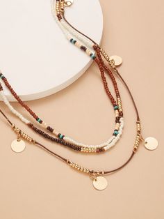 Color: Multicolor Gender: Women Material: Plastic Details: Round Style: Vacation Product Measurements in cm : Size Length one-size 55-65 Multi Layer Necklace, Retro Mode, Trendy Necklaces, Necklace Online, Layered Necklace, Bijoux Diy, Nature Jewelry, Girls Accessories, Layered Necklaces