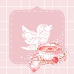 a pink background with a tea cup and saucer