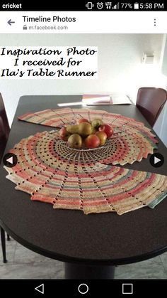 an image of a table with fruit on it and the caption says, inspiration photo i received for this table runner