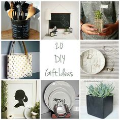 a collage of photos with various items and words on them that say 20 diy gift ideas