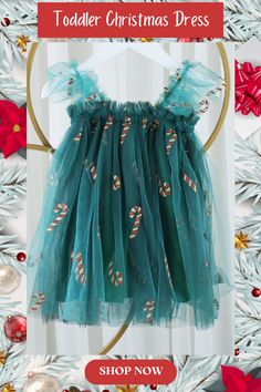 Make this holiday season a memorable one with our Green Tulle with Candy Cane Baby Dress. This adorable dress is the perfect blend of comfort, style and holiday spirit. The delicate green tulle with playful candy cane accents makes it the go-to dress for all little Christmas miracles. Teens Dresses, Girls Christmas Dresses