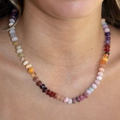 19" Autumn Sunset Gemstone Beaded Necklace | Multicolored Gemstones | Amethyst & Moonstone Beads | Handmade Boho | Jewelry Gift for Women A perfect accessory for any occasion, this gorgeous piece of jewelry will have you feeling as warm and cozy as a late summer day! This stylish handmade necklace features deep, vibrant colors that evoke the warm days with spectacular sunsets.  It looks great on its own or layered with other necklaces. Hand knotted necklaces drape beautifully, giving each gemsto Handmade Boho Jewelry, Hand Knotted Necklace, Multicolor Jewelry, Gray Jewelry, Gemstone Beaded Necklace, Moonstone Beads, Handmade Boho, Jewelry Gift Box, Spring Rings